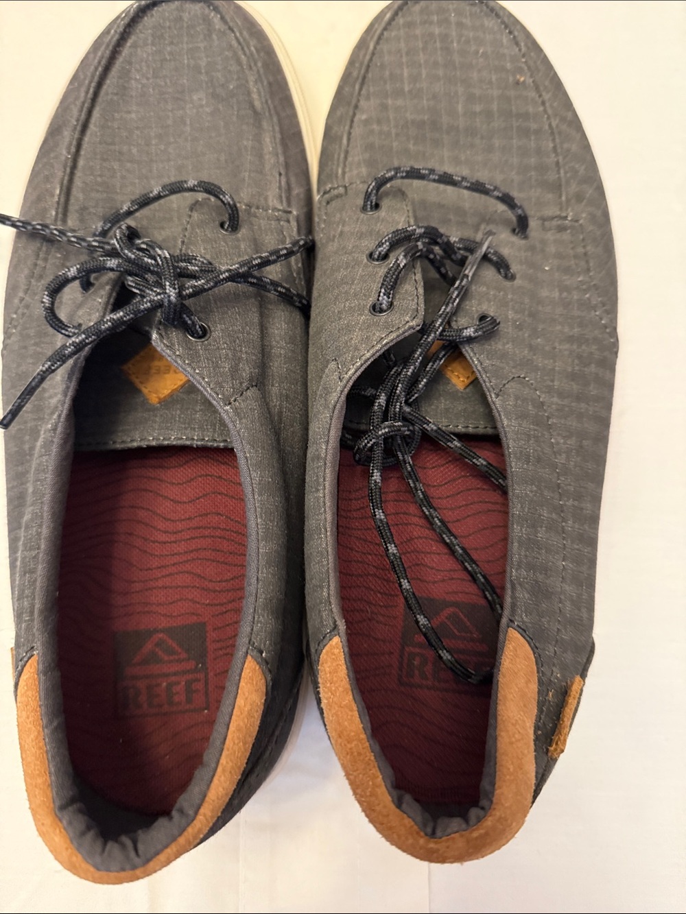 Reef Men’s Gray Slip-On Loafers with Tan Heel Trim